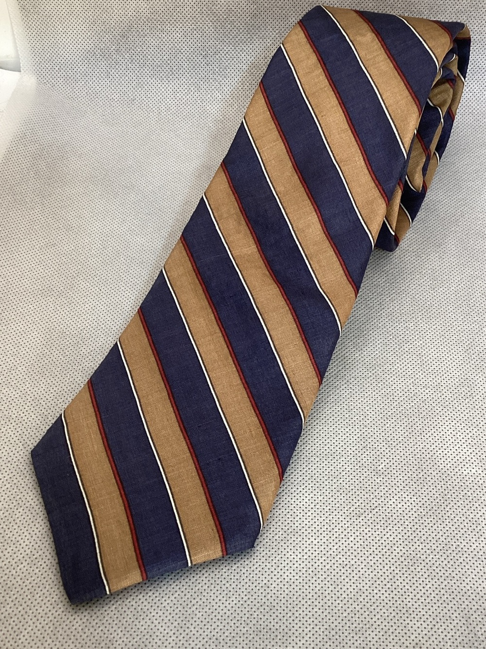 Christian Dior Men’s Striped Silk Tie Navy Gold Red Designer Necktie Vintage